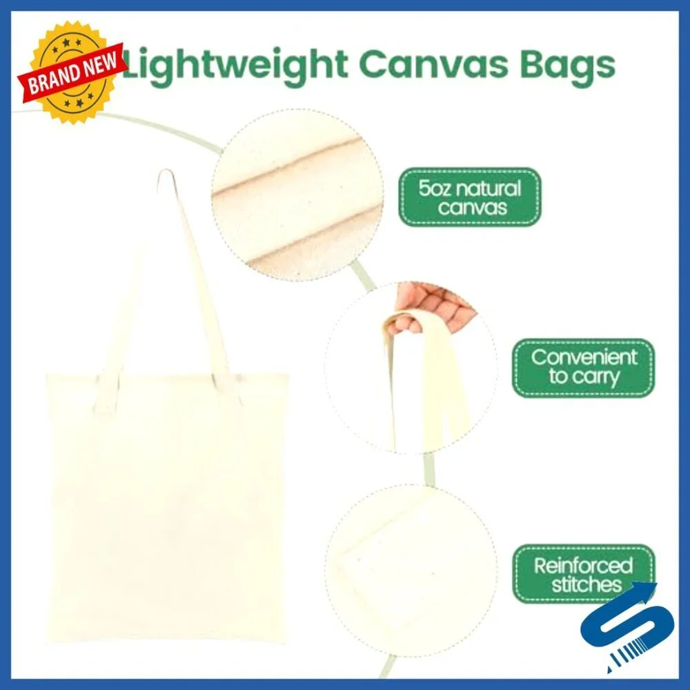 Lightweight Canvas Tote Bags Bulk Blank Reusable Grocery Shopping DIY